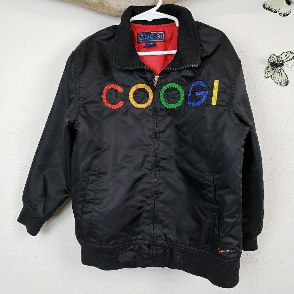 Coogi black bomber jacket spell out logo front